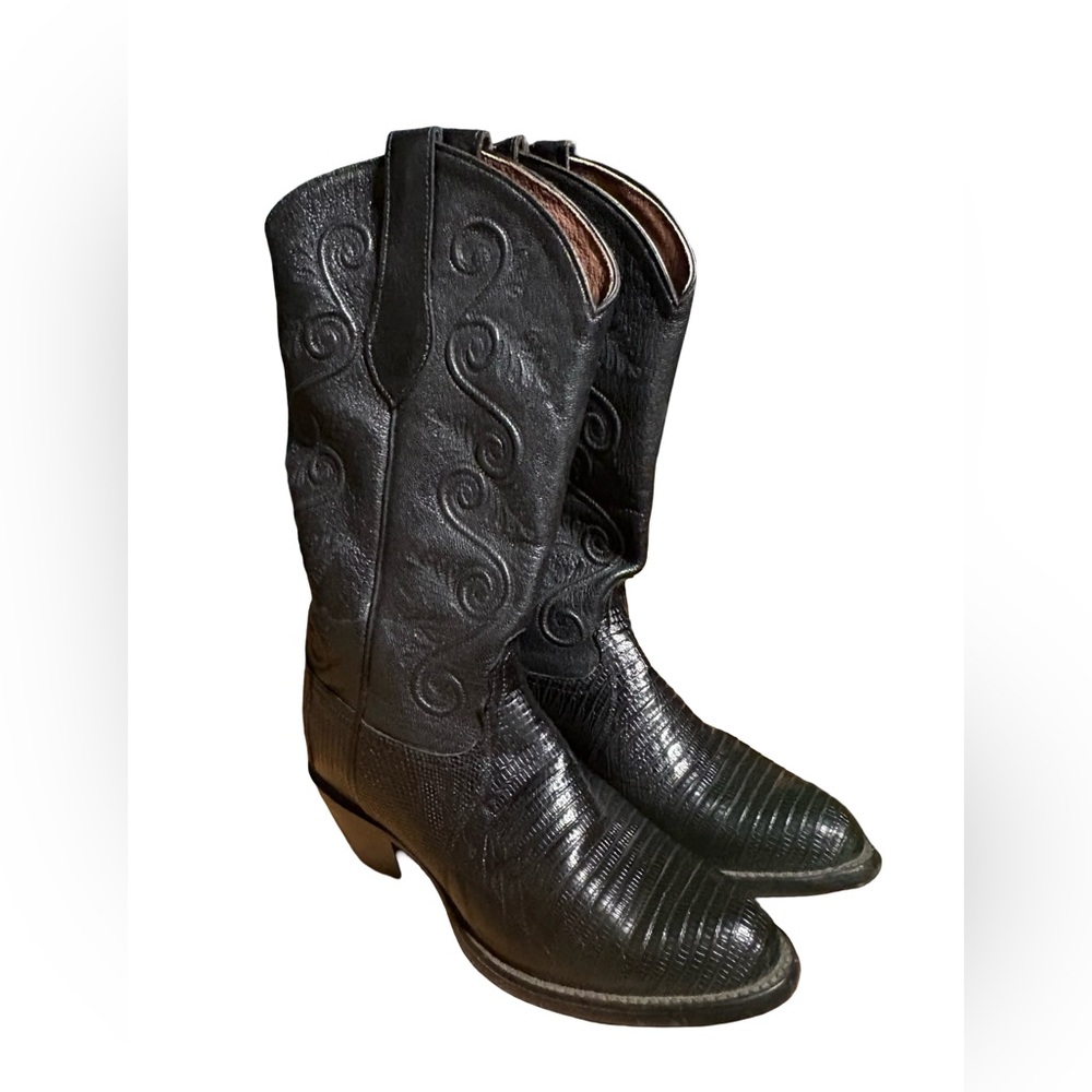 1980s Justin Boots Black Leather Women’s Vintage Western Cowboy Cowgirl size 7